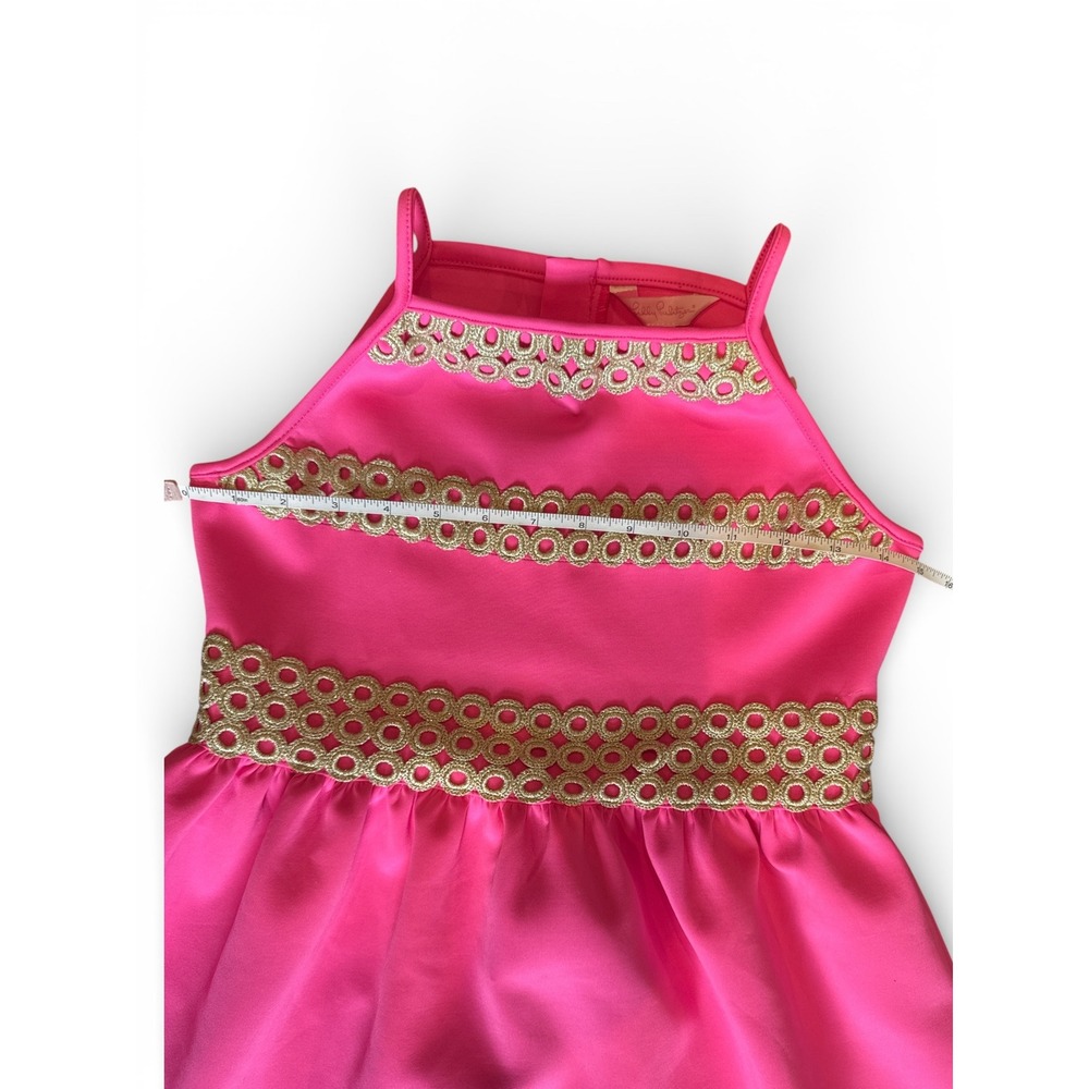 Lilly Pulitzer Girls Elize Dress Raz‎ Berry Pink Gold Trim XL 12-14 NWT - Picture 11 of 12
